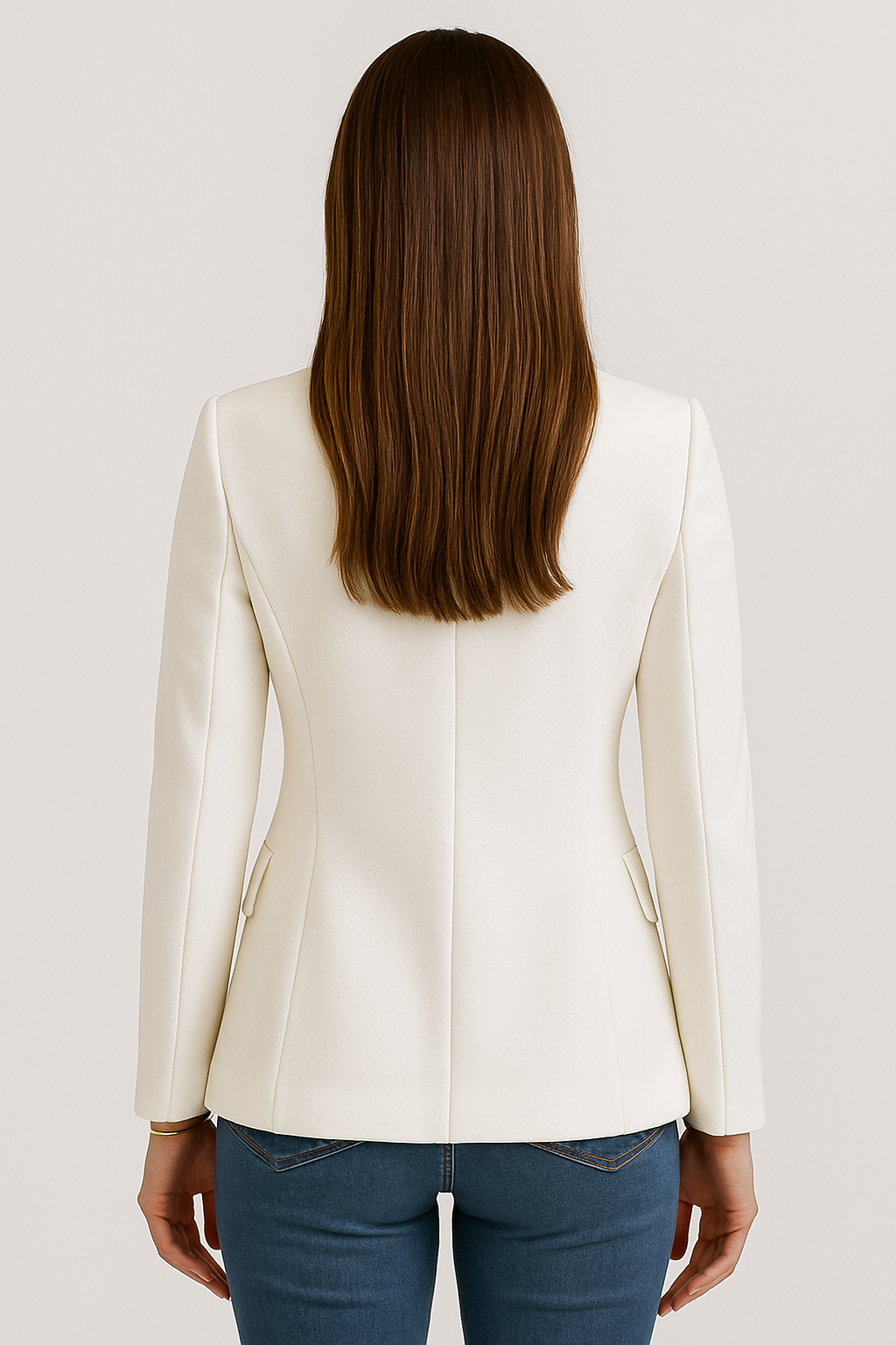 Dametilpasset Blazer – Enkeltknappet – Slim Fit – Hvid