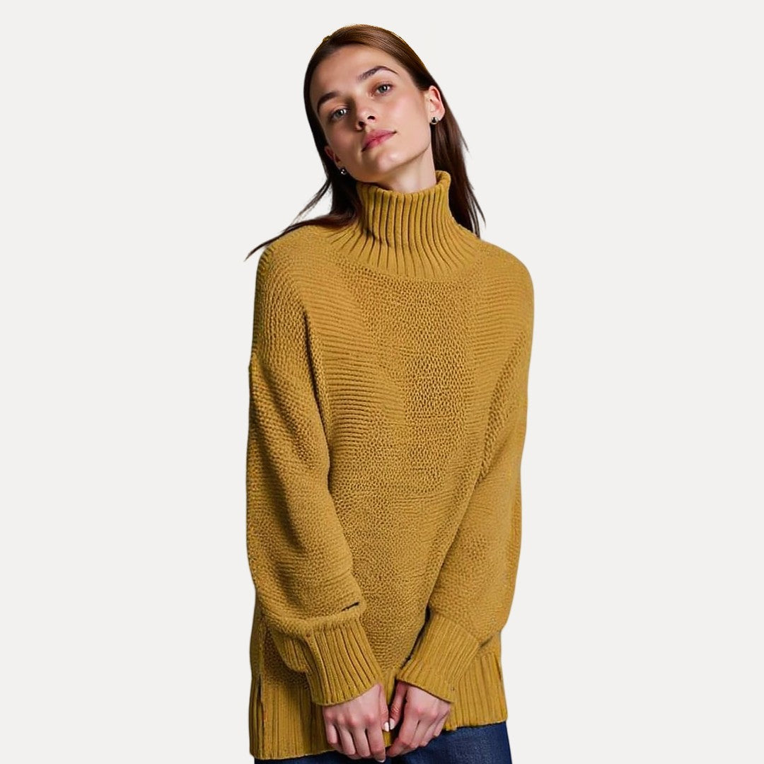 Dame Turtleneck Sweater – Løs Pasform med Side Slids