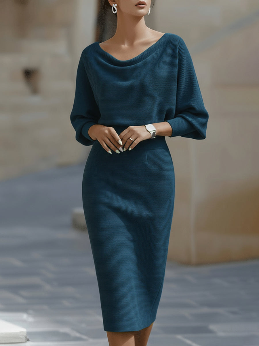 Olivia | Hvid Draperet Batwing Midi Kjole