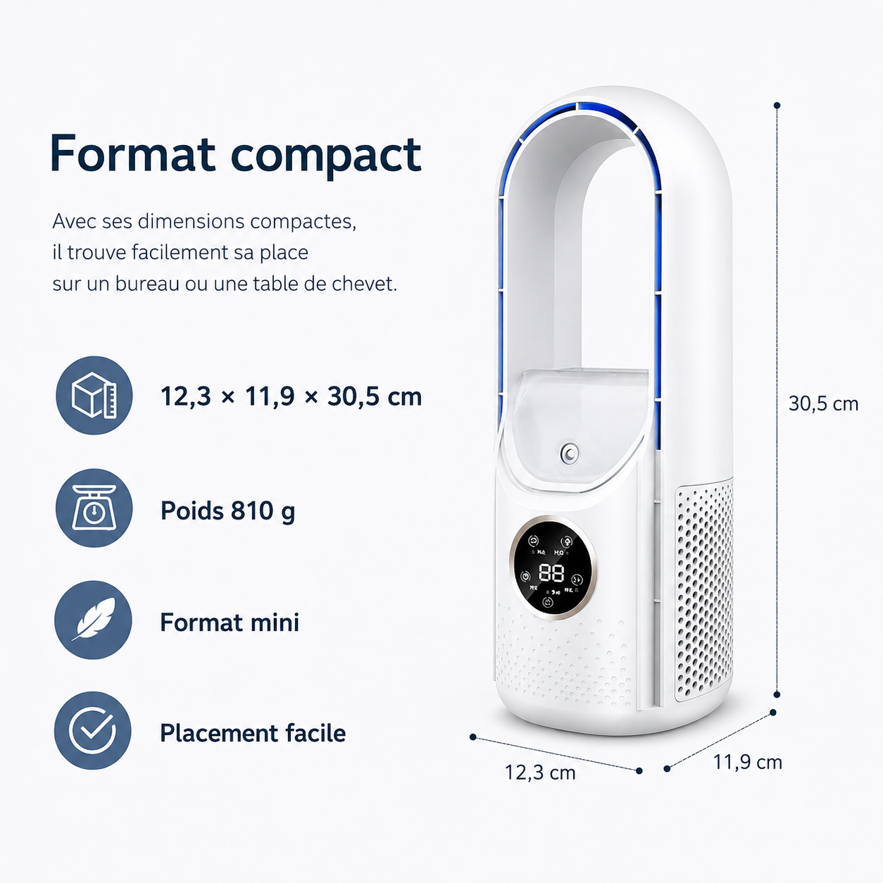 Airevo Luftkøler | USB Ventilator Uden Blade | 6 Niveauer | Stille & Med Timer | Luftfugter