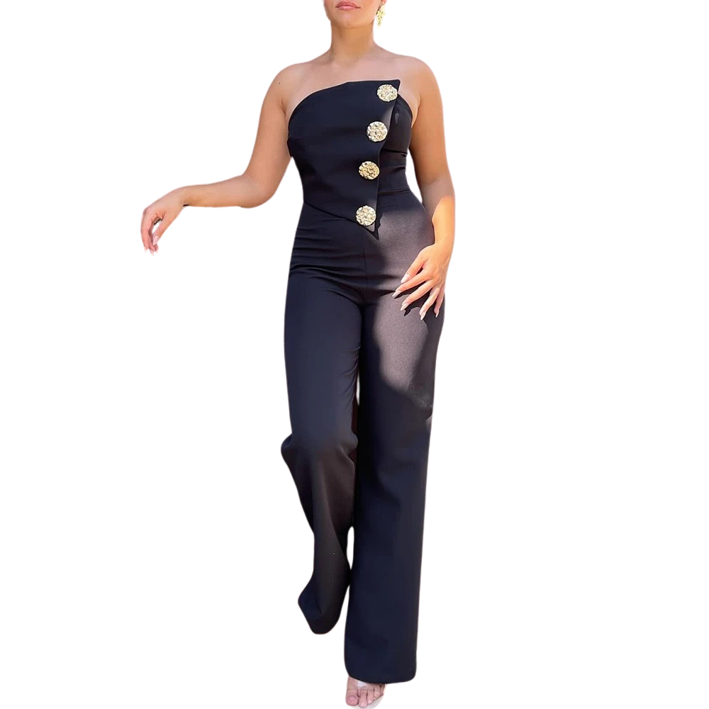Asymmetrisk bandeau-stropløs jumpsuit