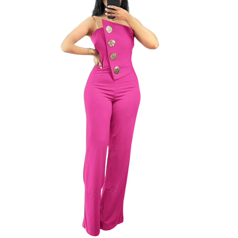 Asymmetrisk bandeau-stropløs jumpsuit