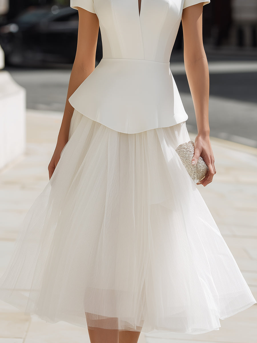 Skræddersyet Peplum Top Og Tulle Midi Nederdel Sæt