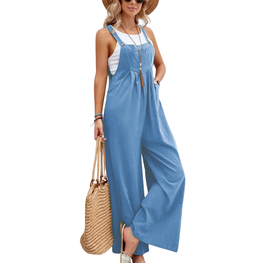 Baggy bib jumpsuit til kvinder med brede ben
