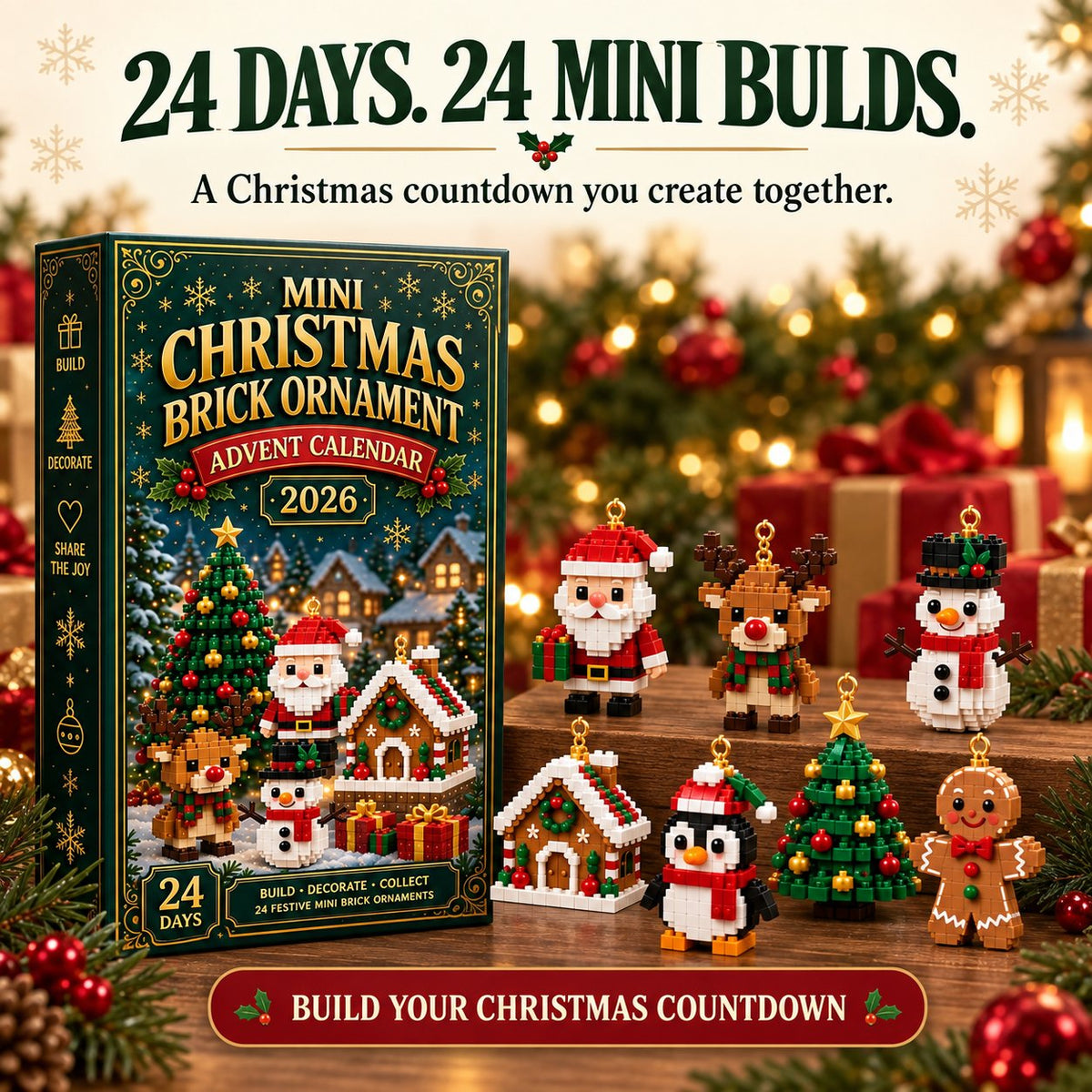 Jul Ornament Adventskalender – 24 Mini Byggsatser för Juldekoration