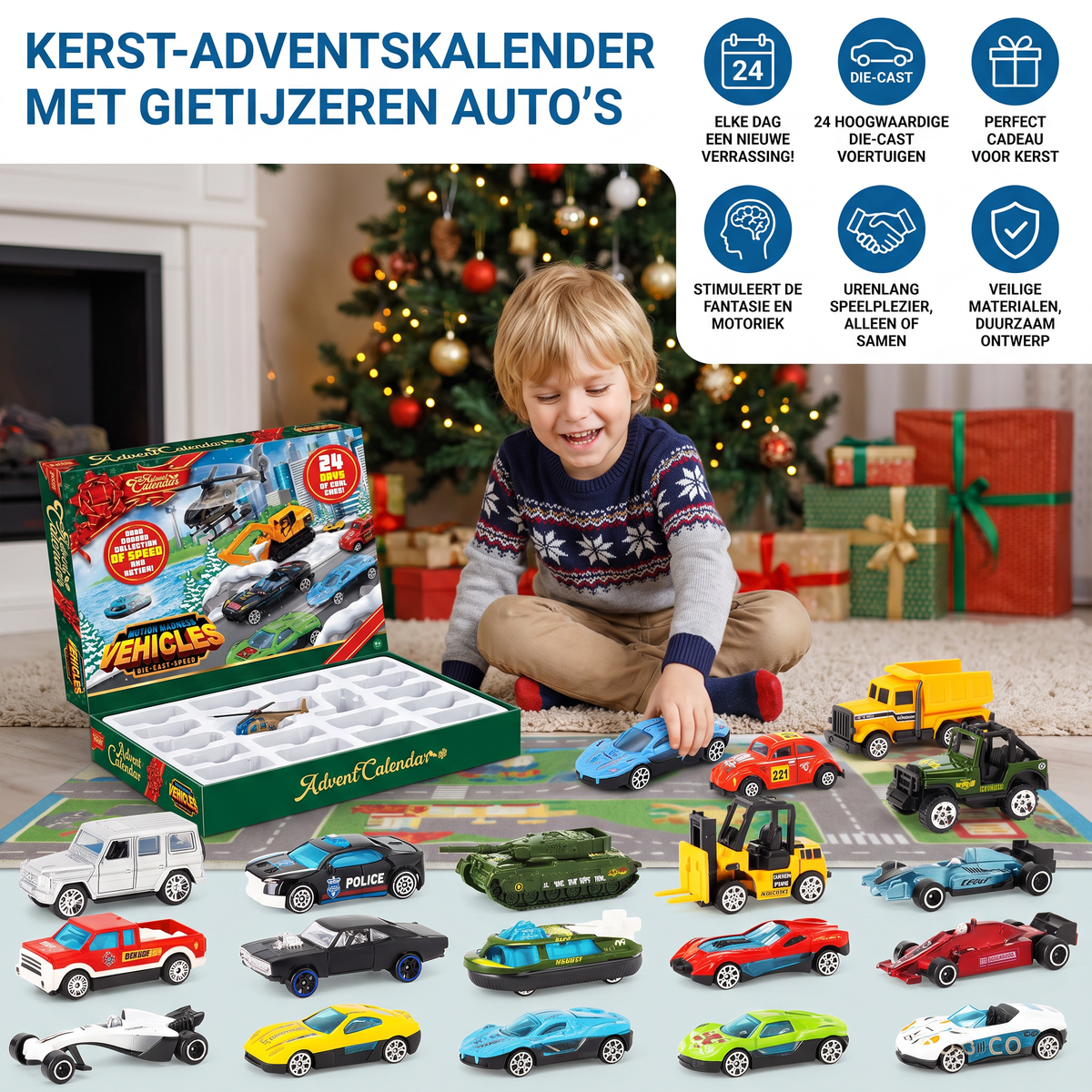 Car Advent Calendar for Children 2026 – 24 Die-Cast Toy Cars