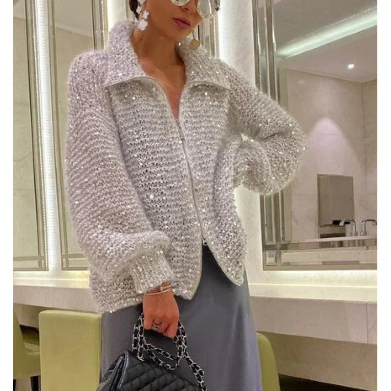 Sol Cardigan Kvinde – Elegant, Komfortabel & Sofistikeret Paillet Sweater