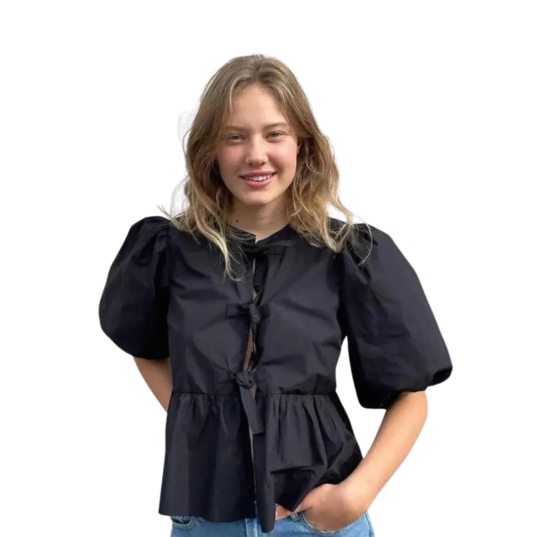 Kvinders blondebluse med pufærmer