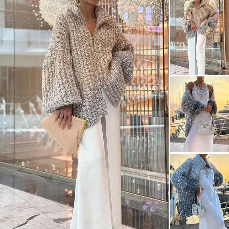 Sol Cardigan Kvinde – Elegant, Komfortabel & Sofistikeret Paillet Sweater