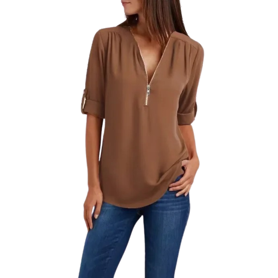 Chiffonbluse med dyb V-hals til kvinder
