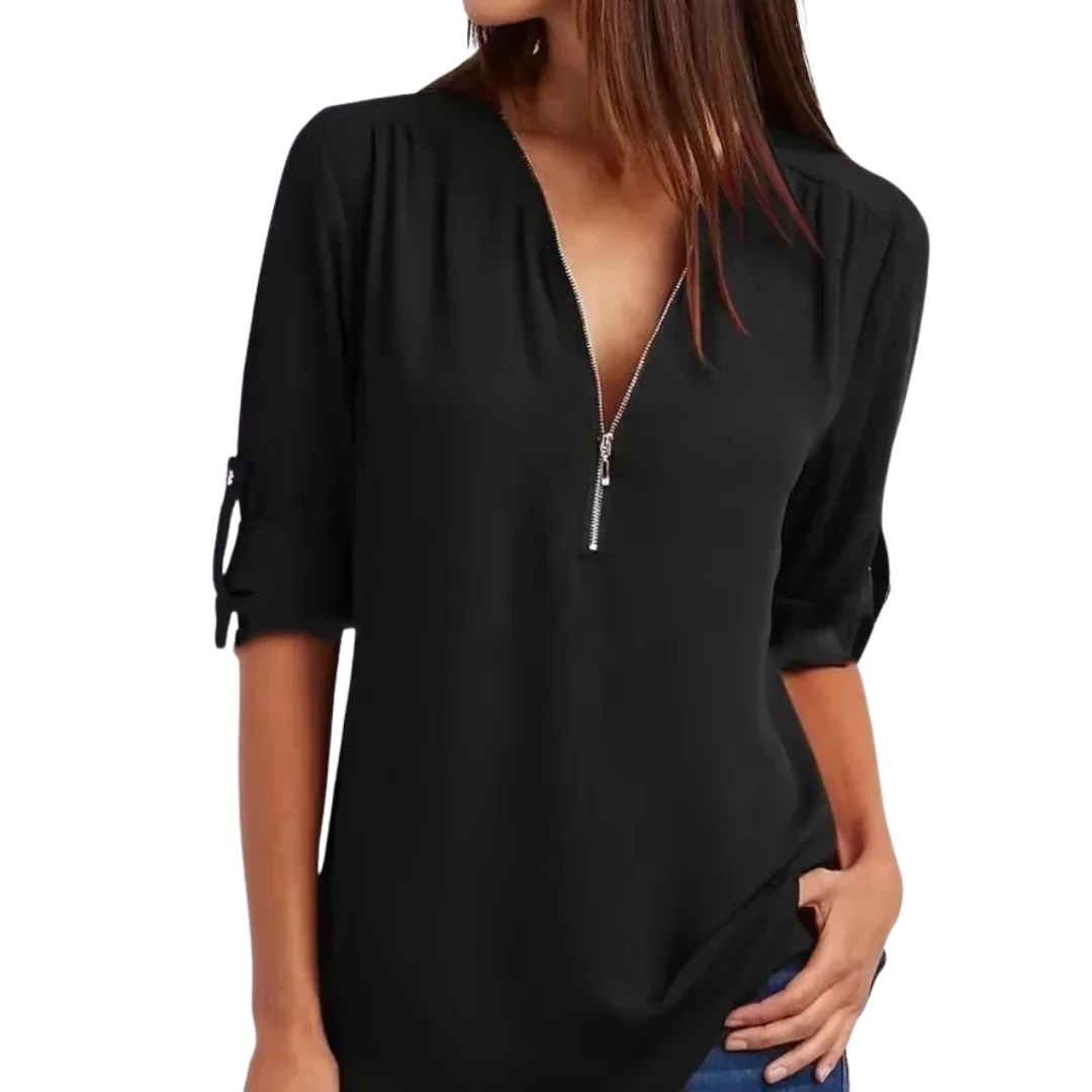 Chiffonbluse med dyb V-hals til kvinder