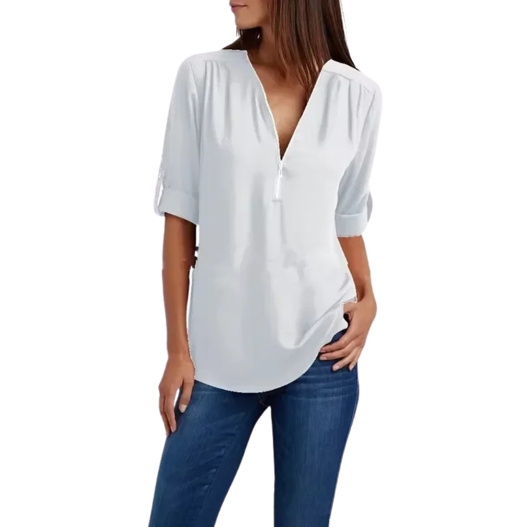 Chiffonbluse med dyb V-hals til kvinder