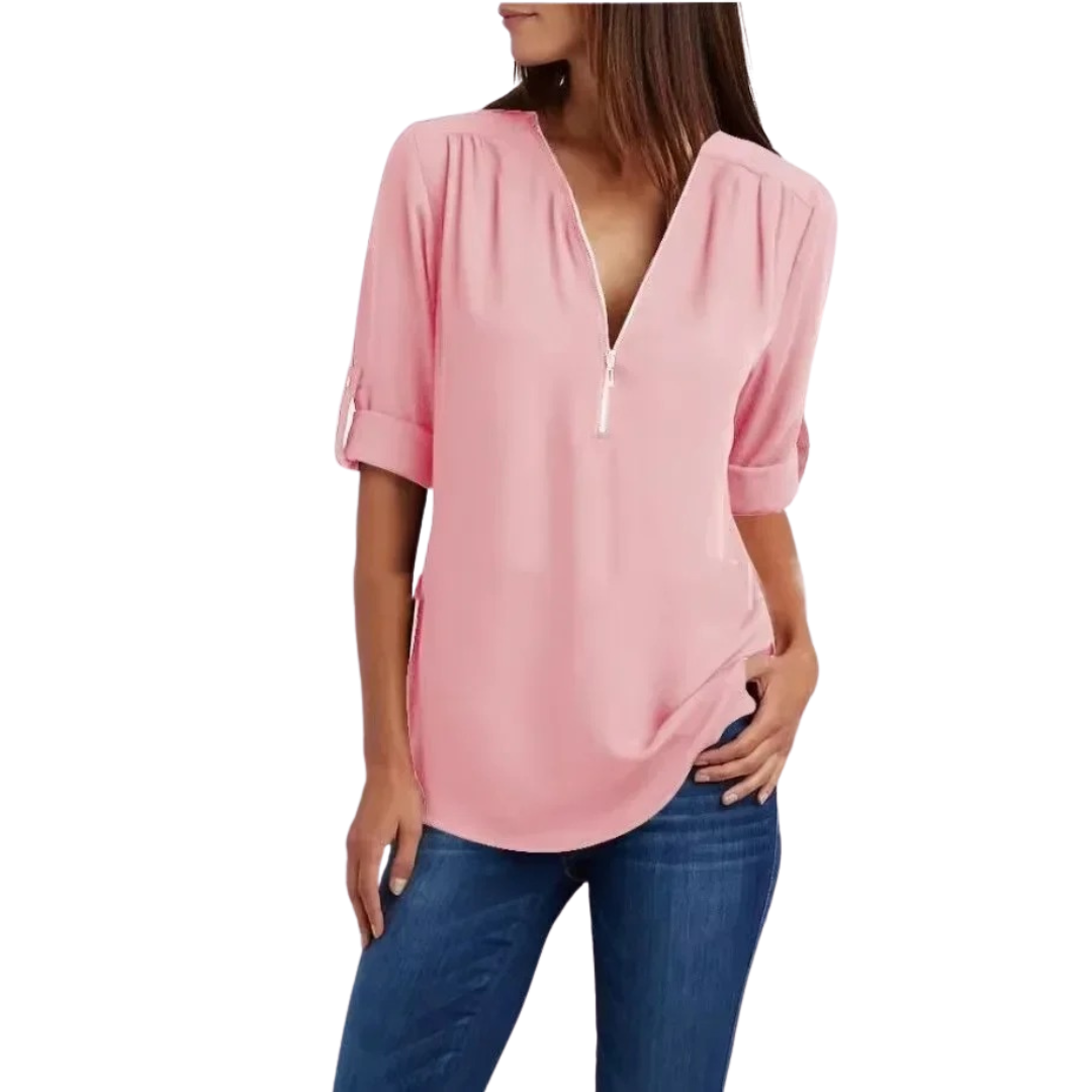 Chiffonbluse med dyb V-hals til kvinder