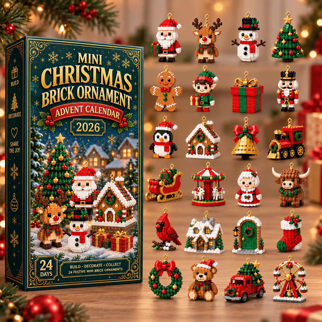 Jul Ornament Adventskalender – 24 Mini Byggsatser för Juldekoration