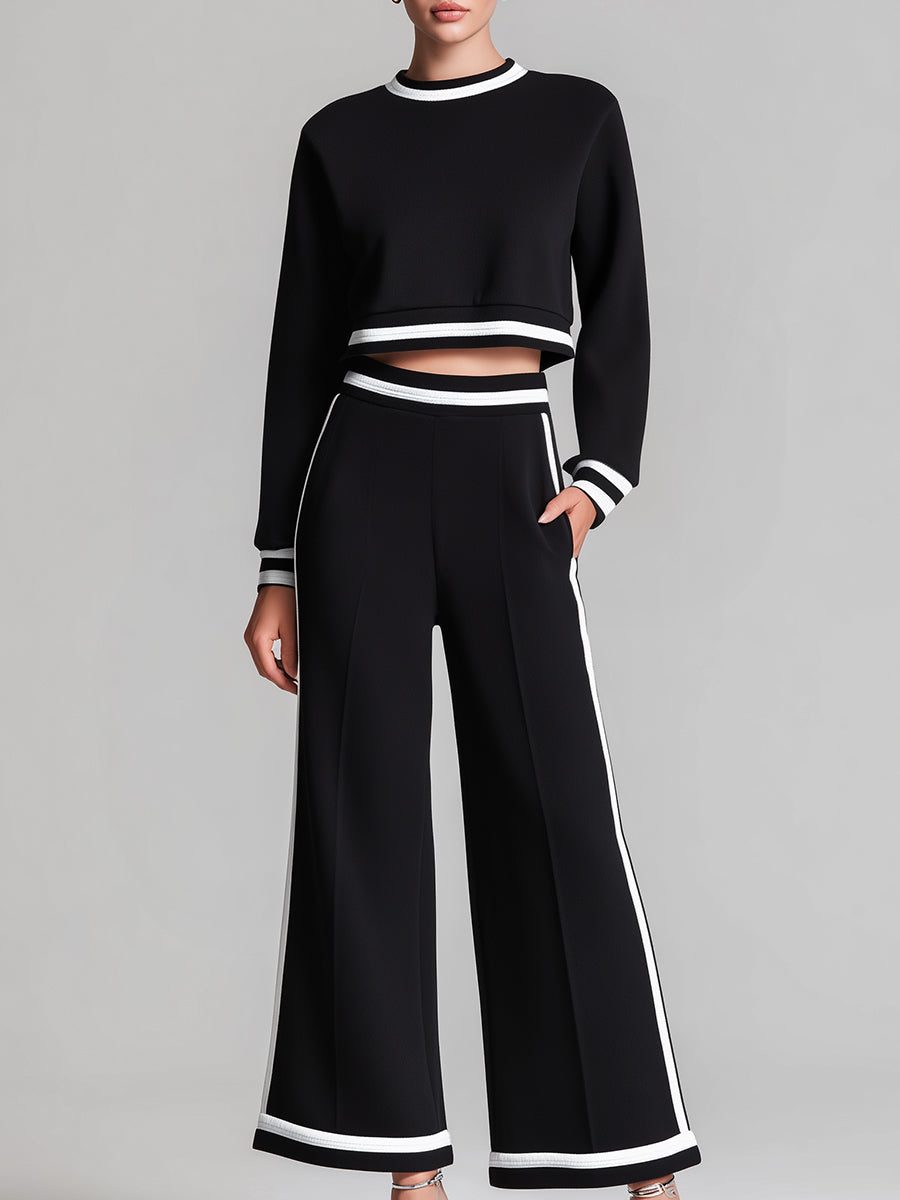 Sort Cropped Sweatshirt & Vidde Bukser Sæt