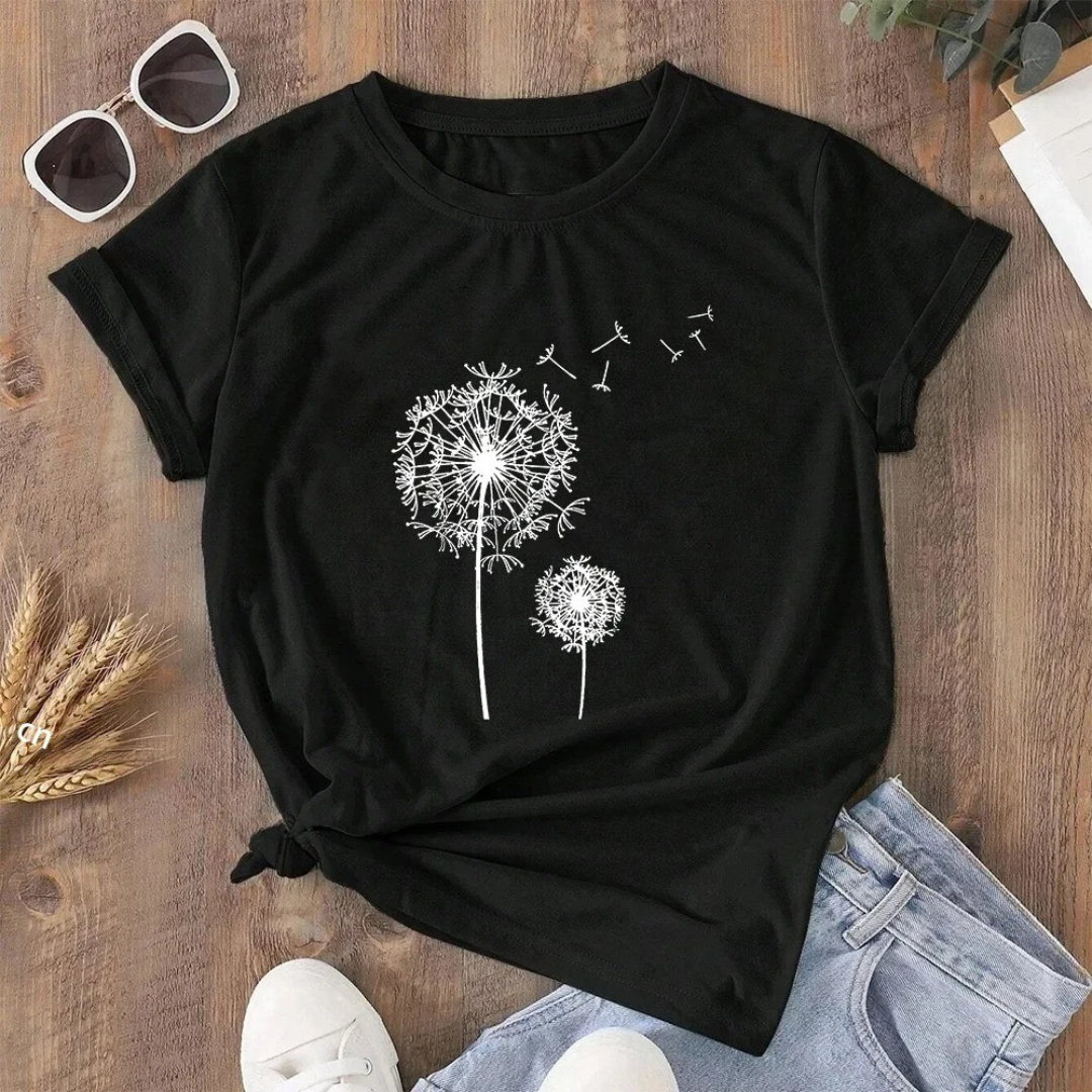 Mælkebøtte Print Crew Neck T-shirt