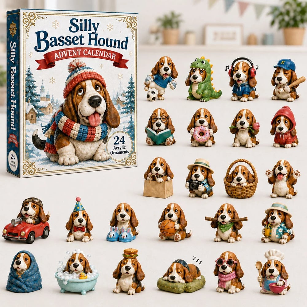 Galna Basset Hound Adventskalender 2026 – 24 Dagar Fulla av Överraskningar