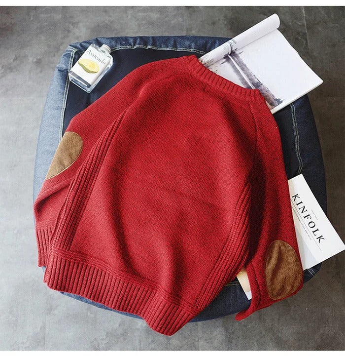 Oversized patch-strikket sweater til mænd
