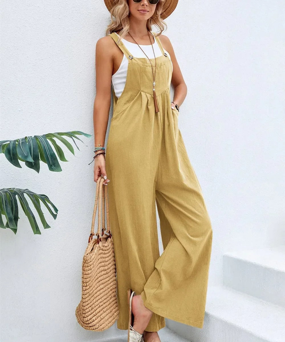 Baggy bib jumpsuit til kvinder med brede ben