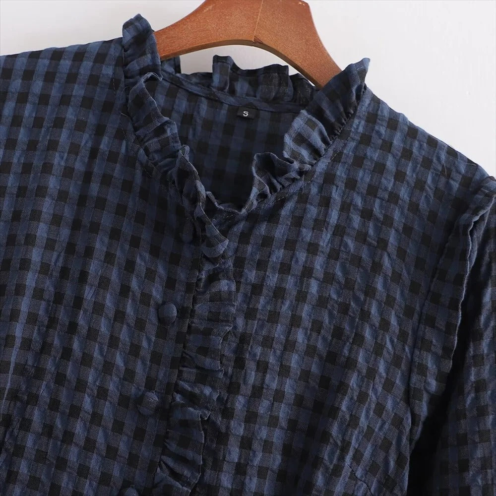 Kvinders bobleærmer plaid jumpsuit