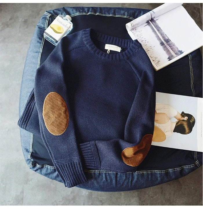 Oversized patch-strikket sweater til mænd
