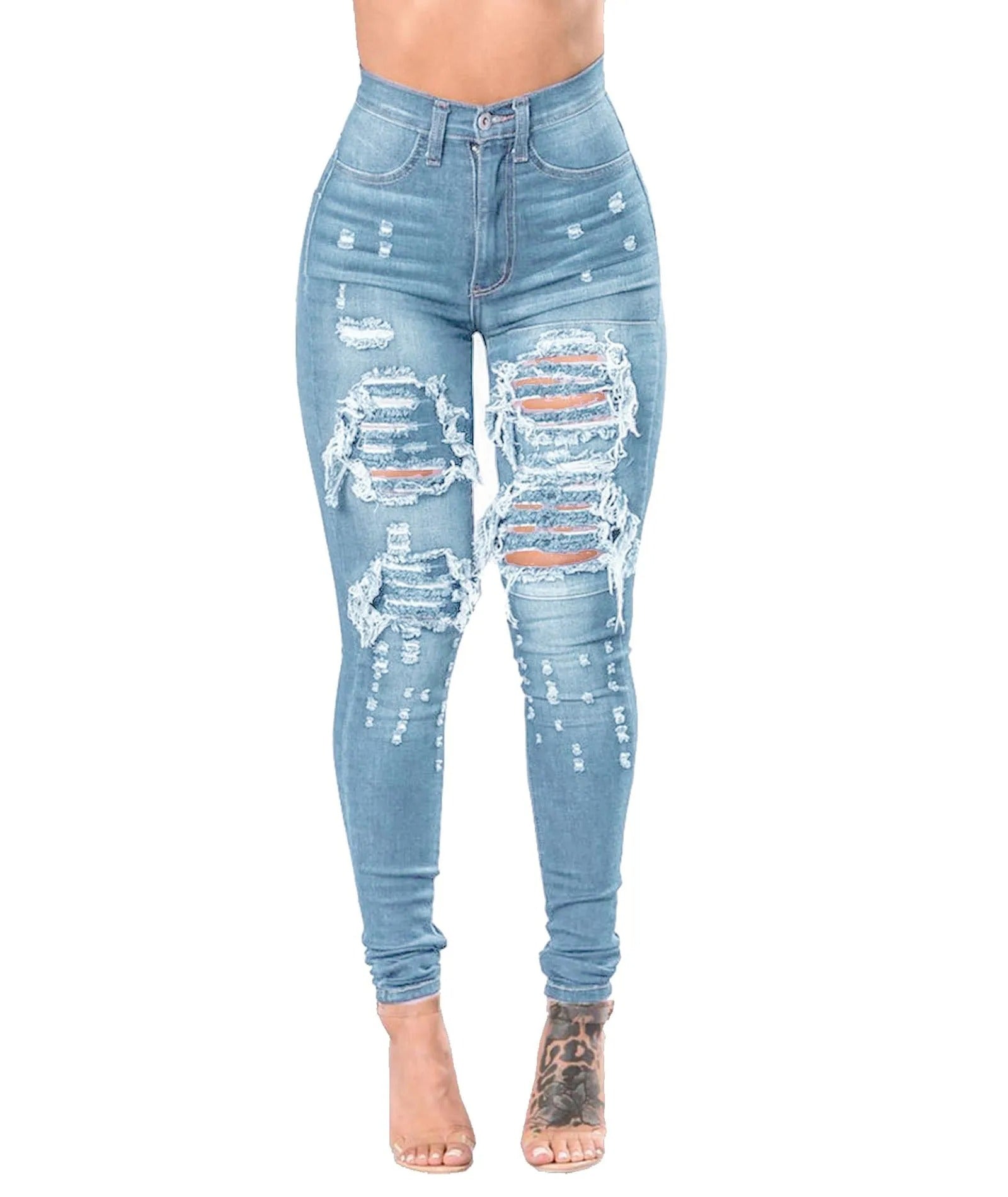 Rippede jeans med høj talje til kvinder