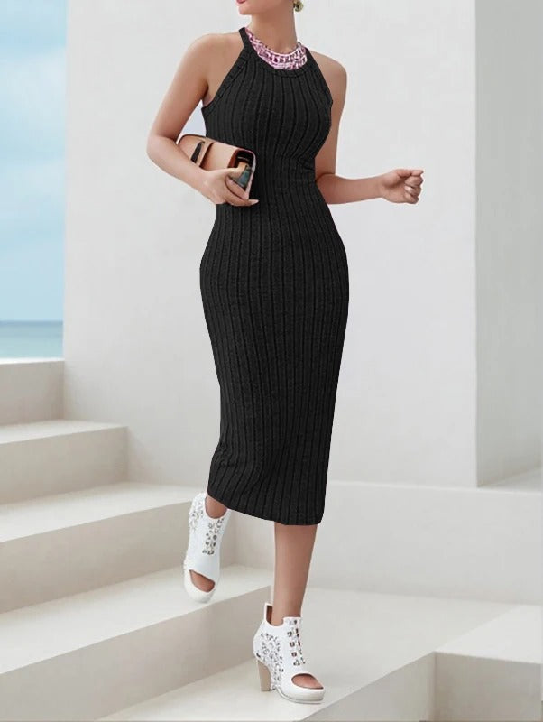 Halterneck bodycon midi-kjole til kvinder