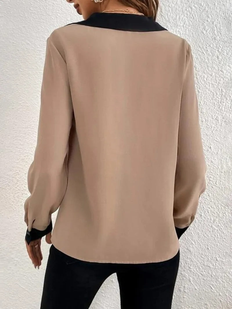 Langærmet kontorbluse til damer