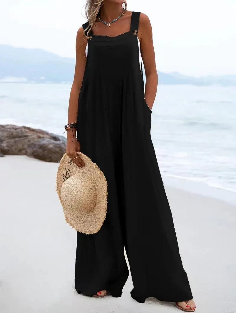 Ensfarvet suspender jumpsuit til kvinder