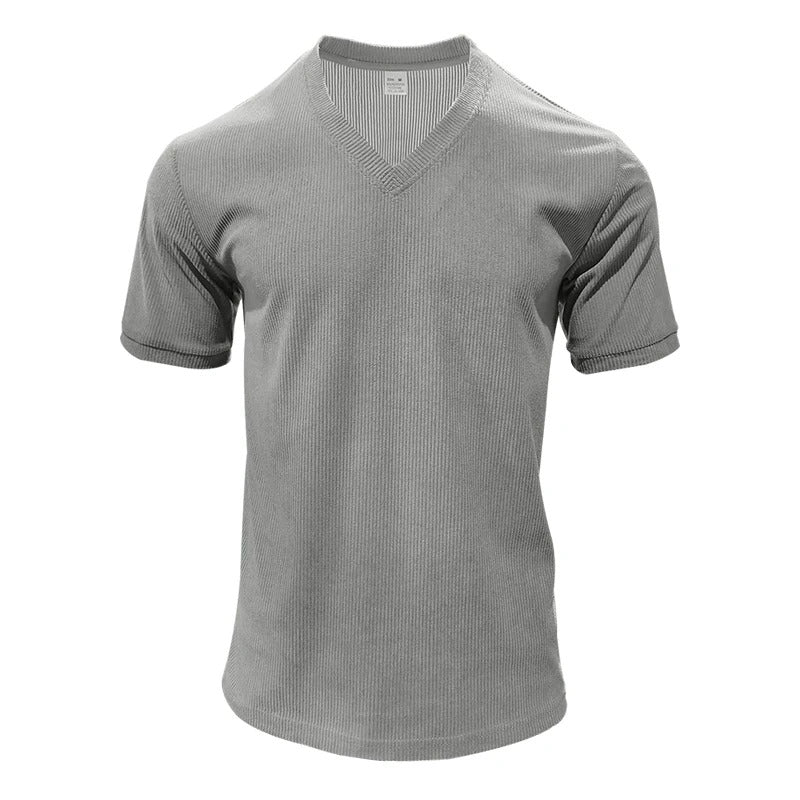 Herre-T-shirt i fløjl med V-hals
