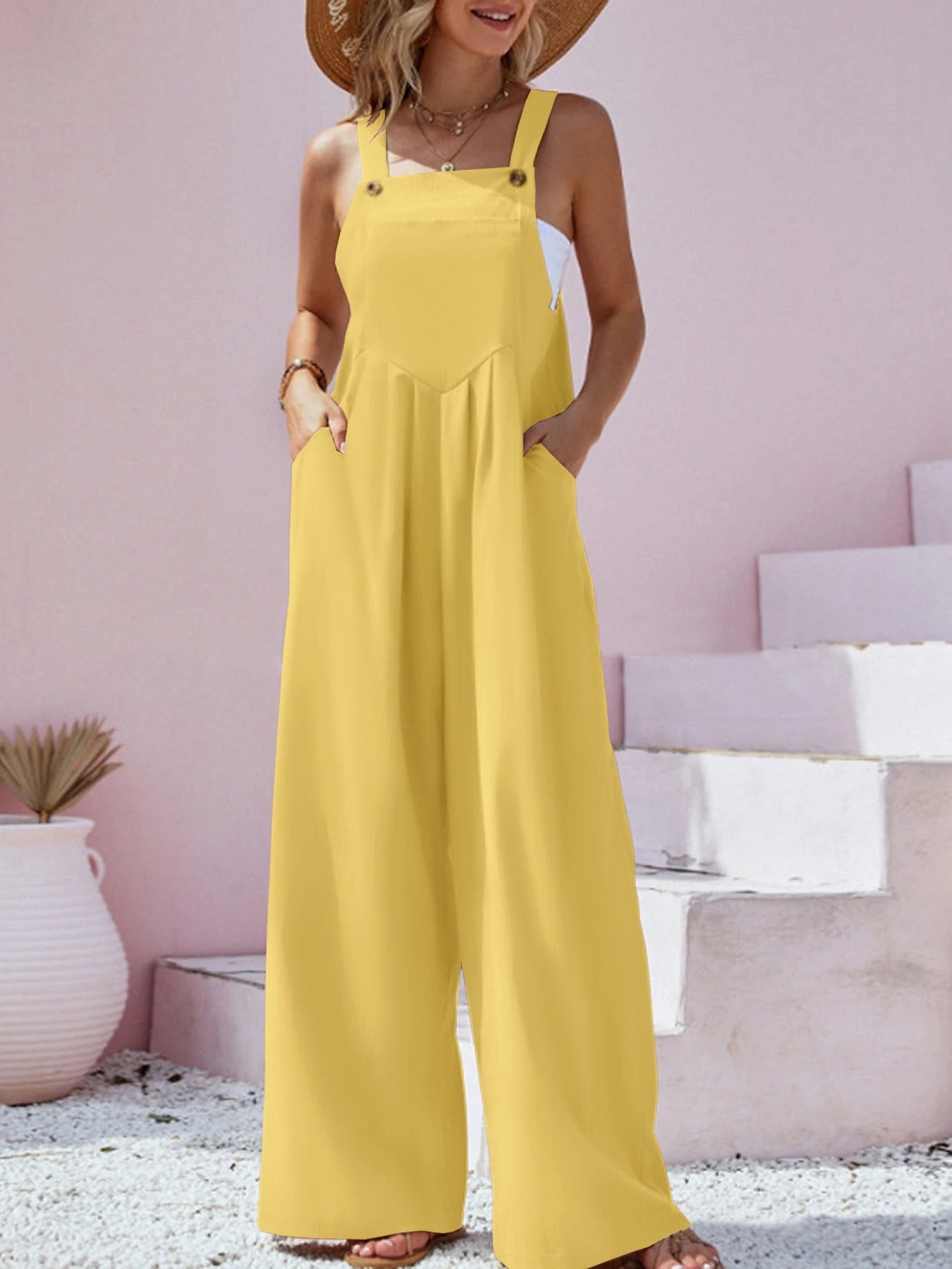 Ensfarvet suspender jumpsuit til kvinder