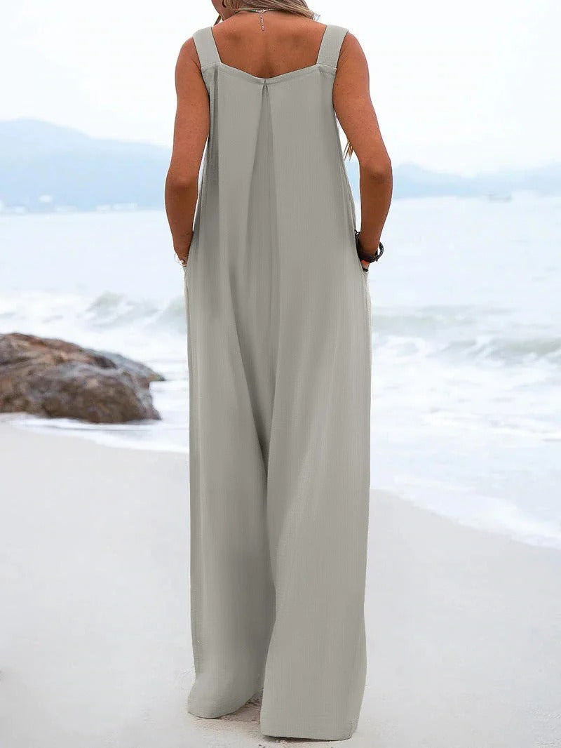 Ensfarvet suspender jumpsuit til kvinder