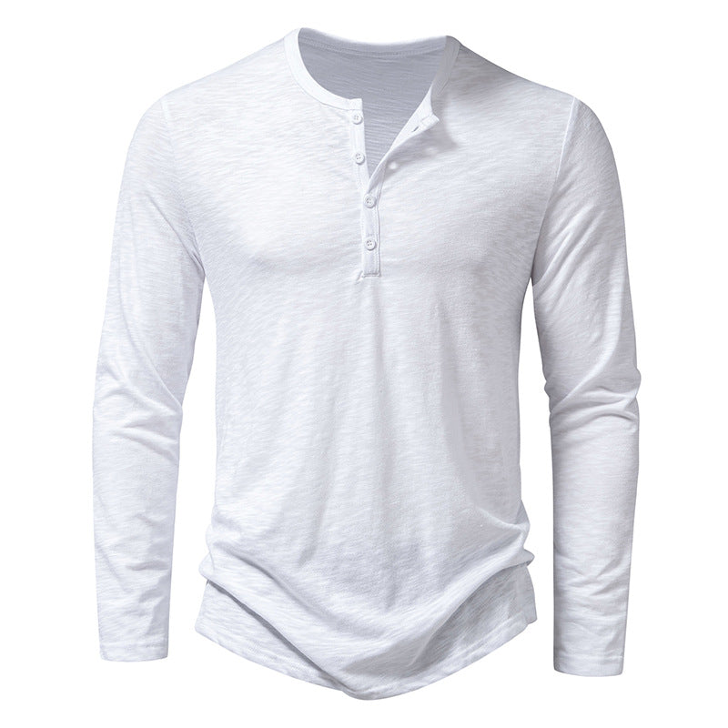 Langærmet T-shirt med Henley-hals til mænd