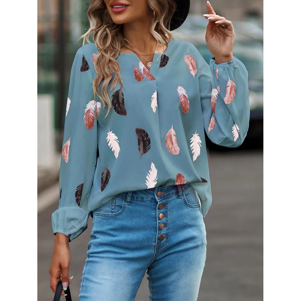 Chiffonbluse med fjermønster