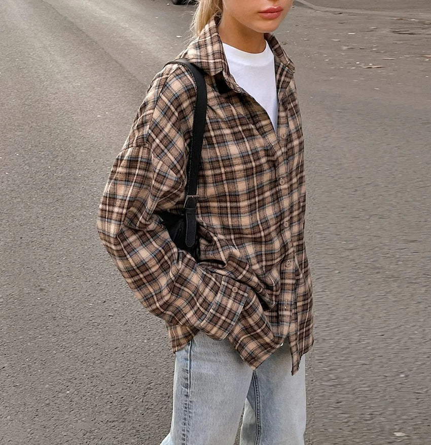Dame vintage ternet langærmet bluse