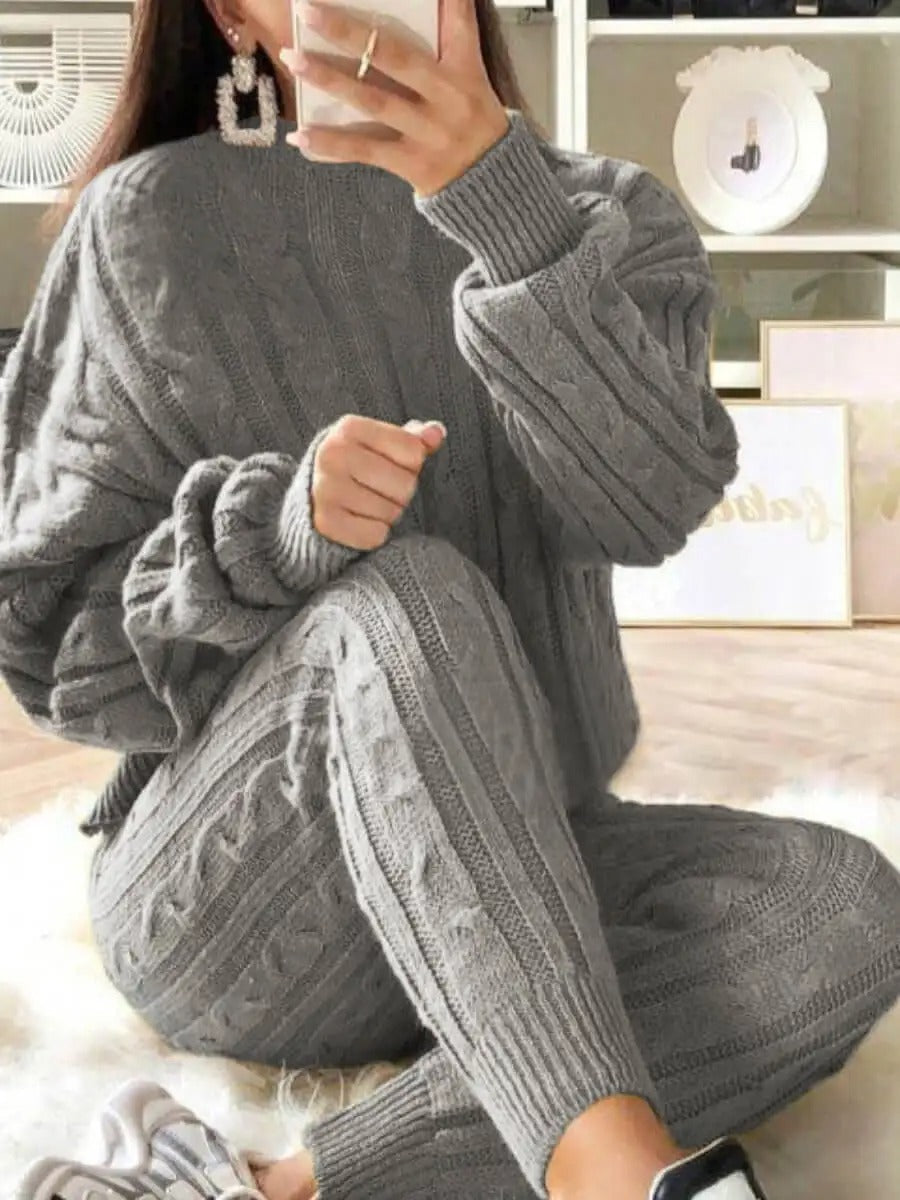 Plus Size Droppede Skuldre Strikkede Bukser Set