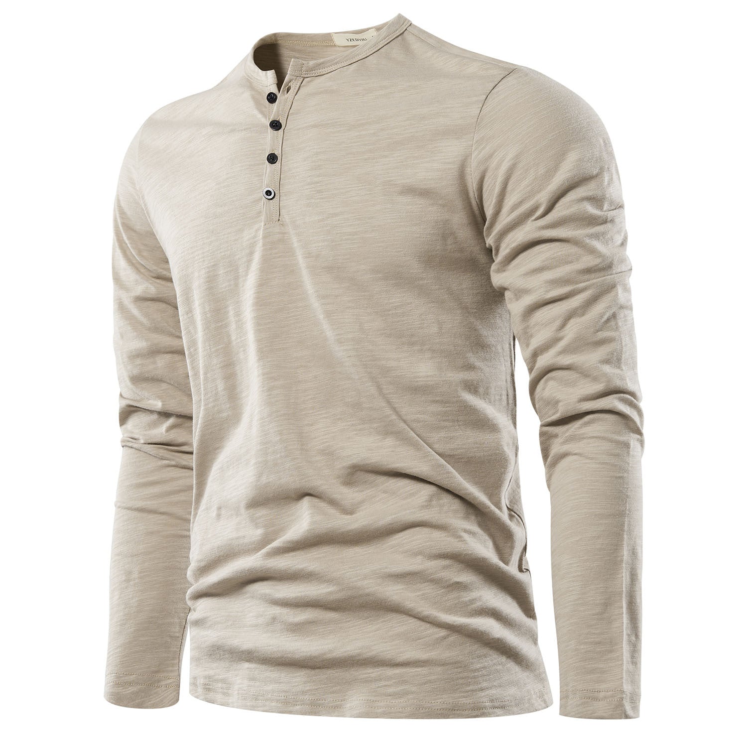 Langærmet T-shirt med Henley-hals til mænd