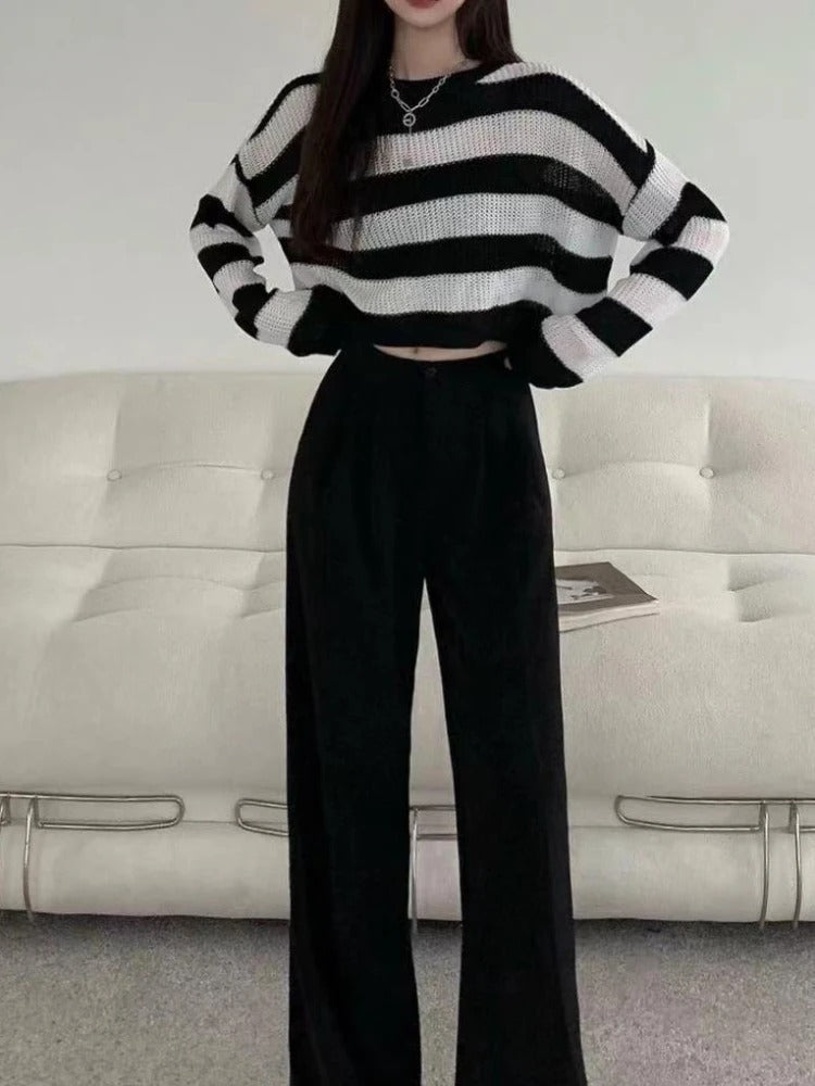 Vintage Oversized Cropped Sweater til kvinder