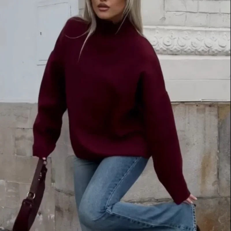 Casual strikket sweater med standkrave