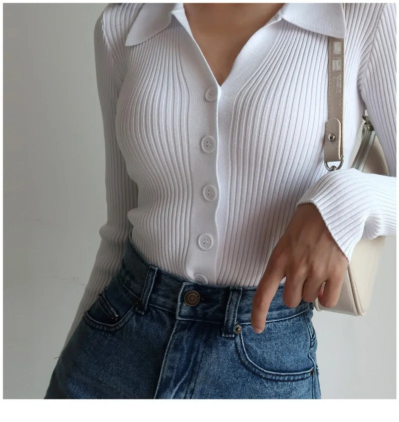 V-hals strikket slim cardigan til kvinder