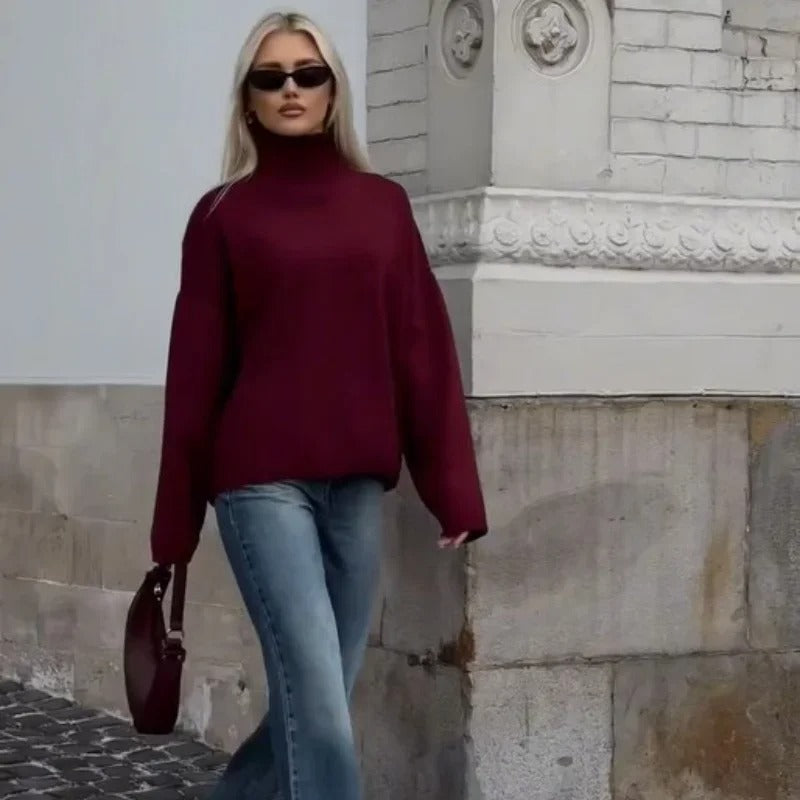 Casual strikket sweater med standkrave