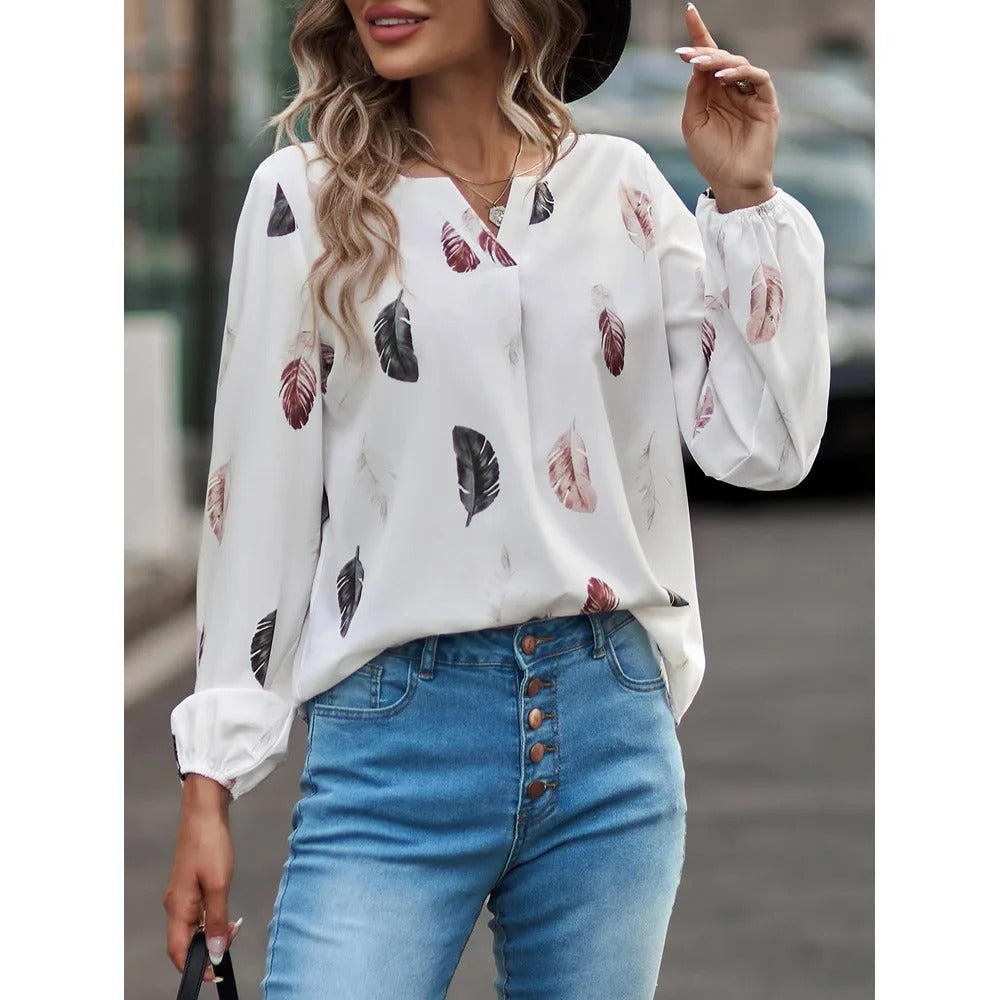 Chiffonbluse med fjermønster