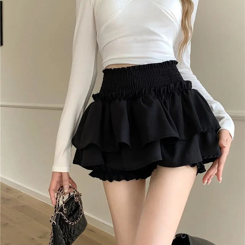 Højtaljet flæse patchwork Lolita nederdel