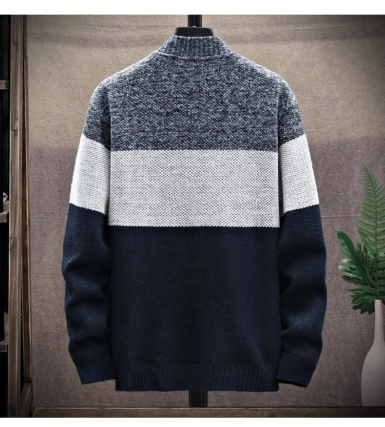 Fleece-cardigan med kontraststriber til mænd