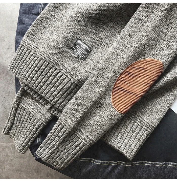 Oversized patch-strikket sweater til mænd