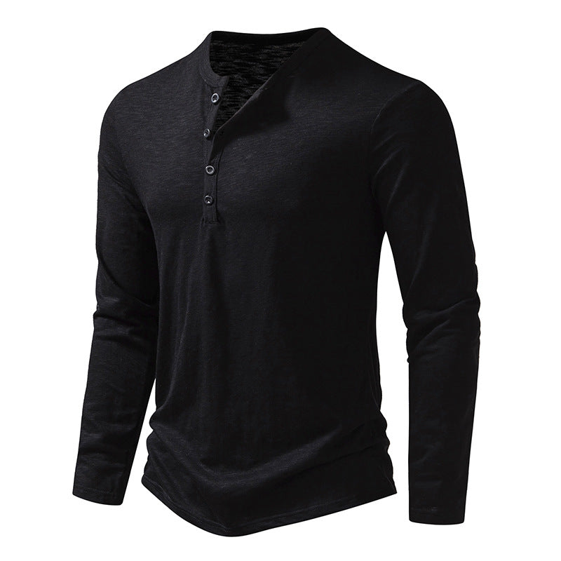 Langærmet T-shirt med Henley-hals til mænd