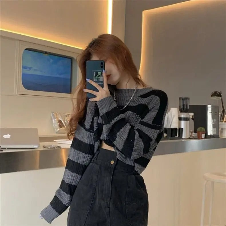 Vintage Oversized Cropped Sweater til kvinder