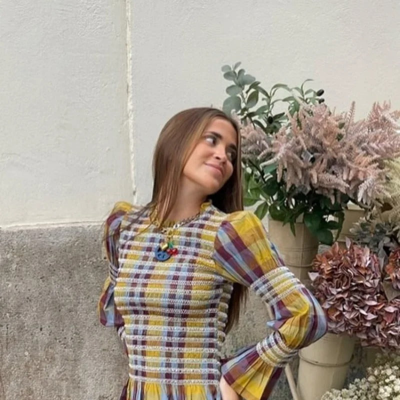 Plaid Puff Sleeve Tee til kvinder