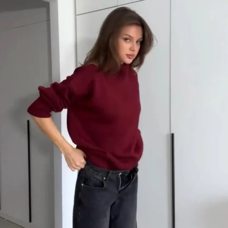 Casual strikket sweater med standkrave