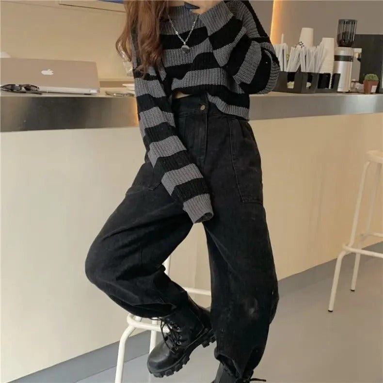 Vintage Oversized Cropped Sweater til kvinder